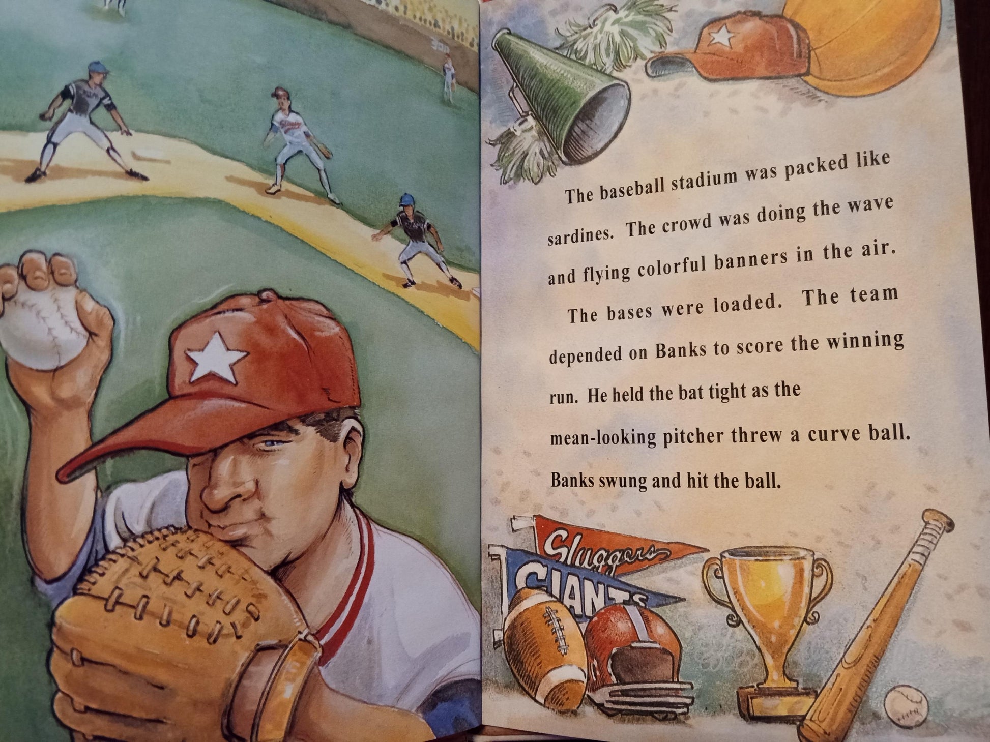 Illustrated baseball scene personalized book sports superstar sample page 3