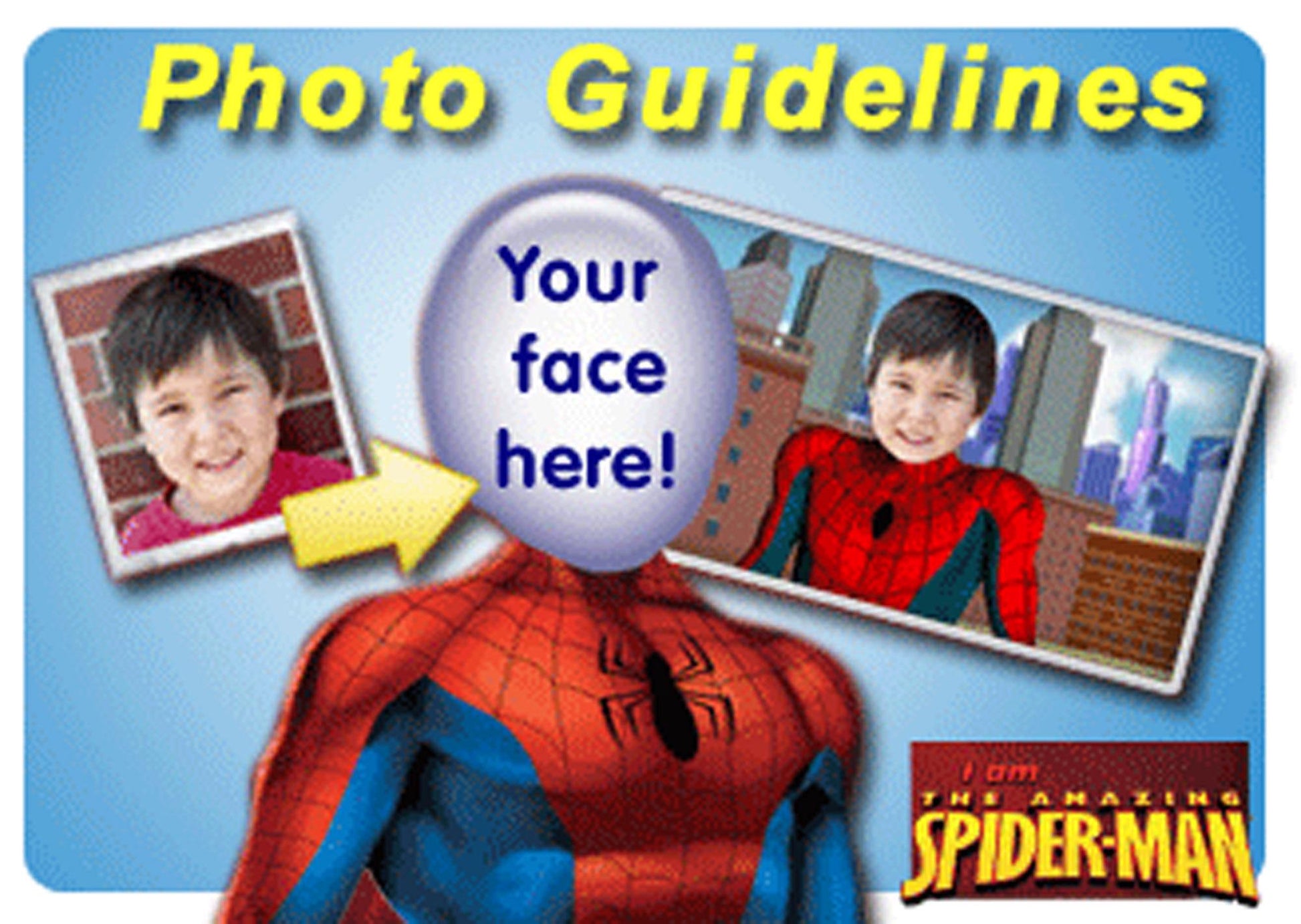 Spider-Man photo guideline with a child's face to be placed as Spiderman