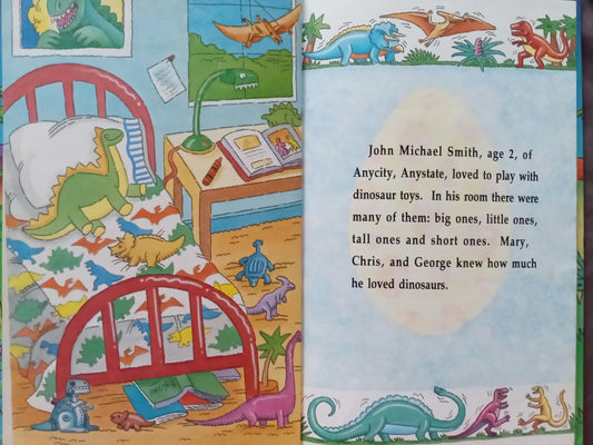 Children's personalized book with dinosaur illustrations