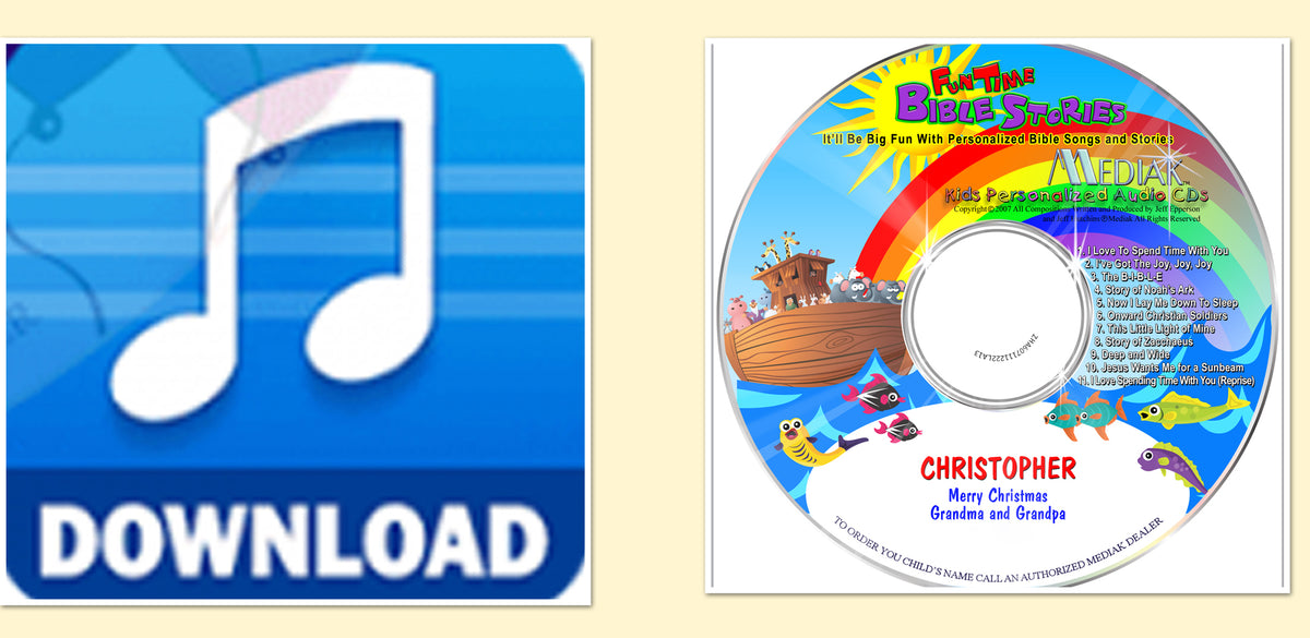 Personalized Fun Times Bible Songs discount savings combo CD and Digital Download MP3 - The Lollipop Guild