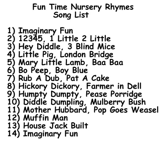 Fun Time Nursery Rhymes Personalized Music CD, Digital Download MP3 or Combo for kids