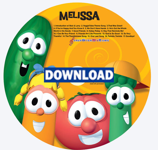 Veggie Tales™ Sing-a-long Personalized Music CD, Digital MP3 or Combo - Child's Name is Sung/Said 25 times Custom Made to Order - The Lollipop Guild