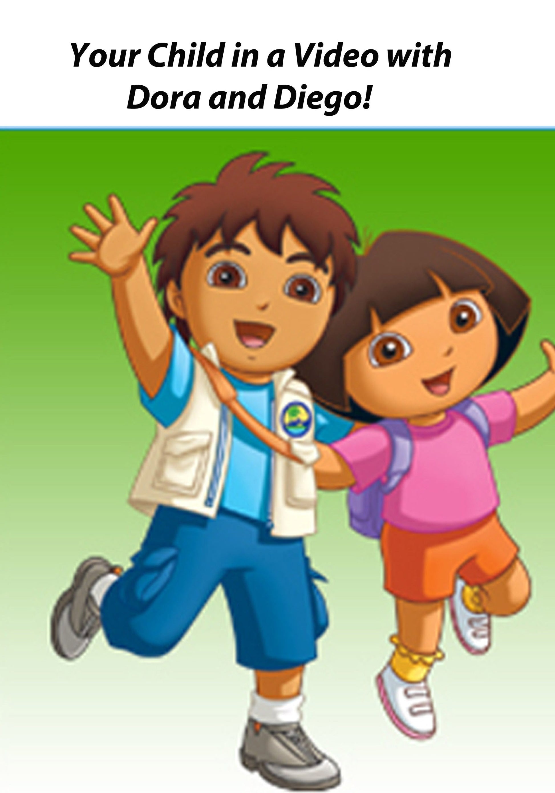 Dora, Diego and Me™  Photo Personalized Cartoon Video DVD - Your child the star!  Custom Made to Order - The Lollipop Guild