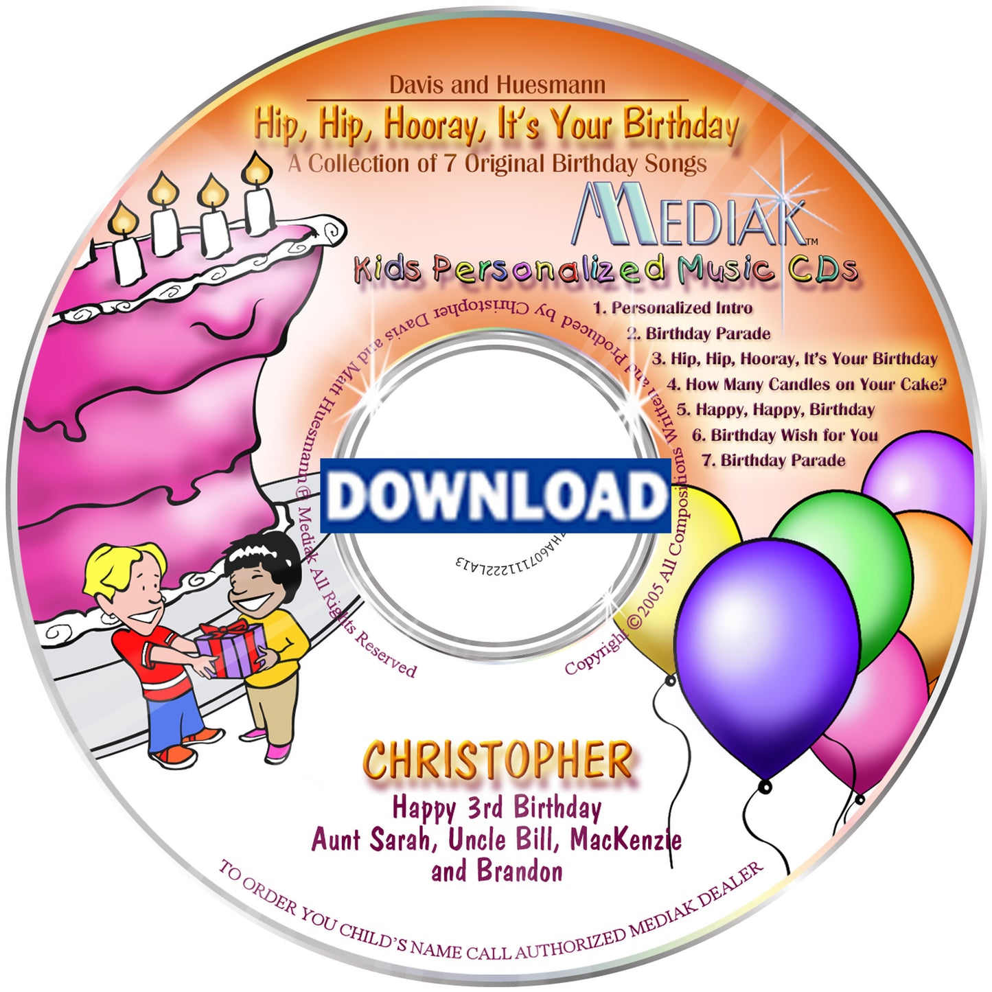 It's My Birthday Personalized Music CD, Digital Download MP3 or Combo- Name Sung 58 times
