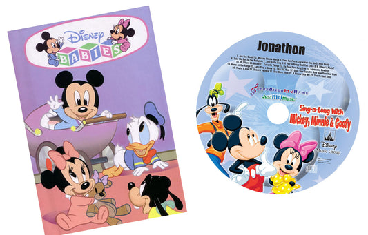 Personalized Disney Babies book and  Mickey, Minnie and Goofy music CD  Personalized with child's name Combo Savings - The Lollipop Guild