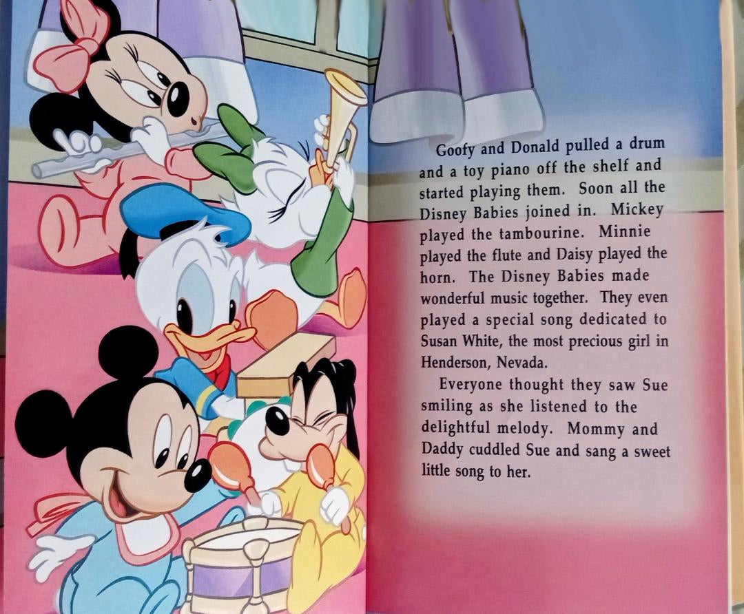 Disney Babies personalized book with babies Minnie, Mickey, Donald, Daisy and Goofy playing musical instruments - The Lollipop Guild