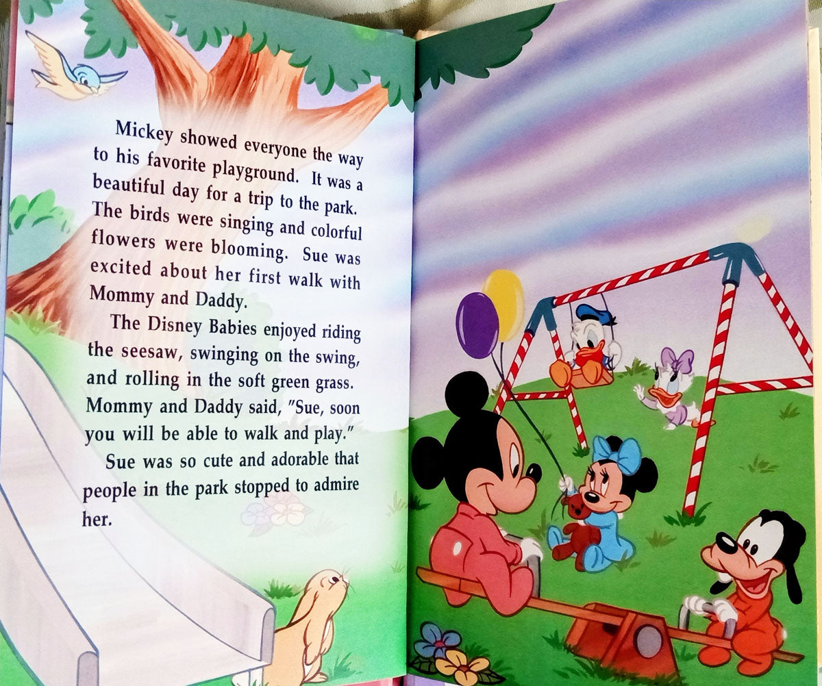 Disney babies Donald, Daisy, Mickey, Minnie and Goofy playtime at the park playground personalized book - The Lollipop Guild