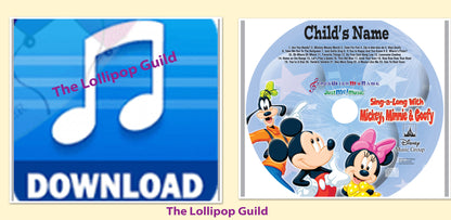Mickey, Minnie and Goofy™ Personalized CD or CD + Digital Combo - Your child's name sung 80 times by the Disney™ Characters  Custom Made to Order - The Lollipop Guild