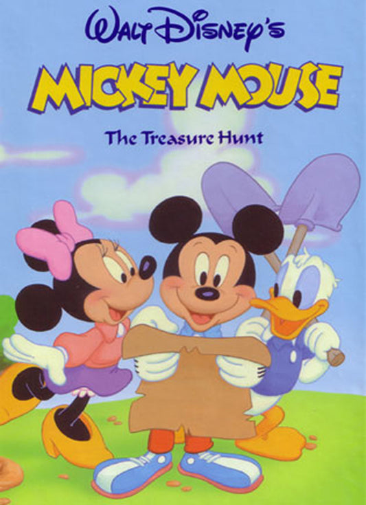 Vintage Disney personalized book featuring Mickey Mouse, Minnie Mouse, and Donald Duck with 'Walt Disney's Mickey Mouse: The Treasure Hunt' text.