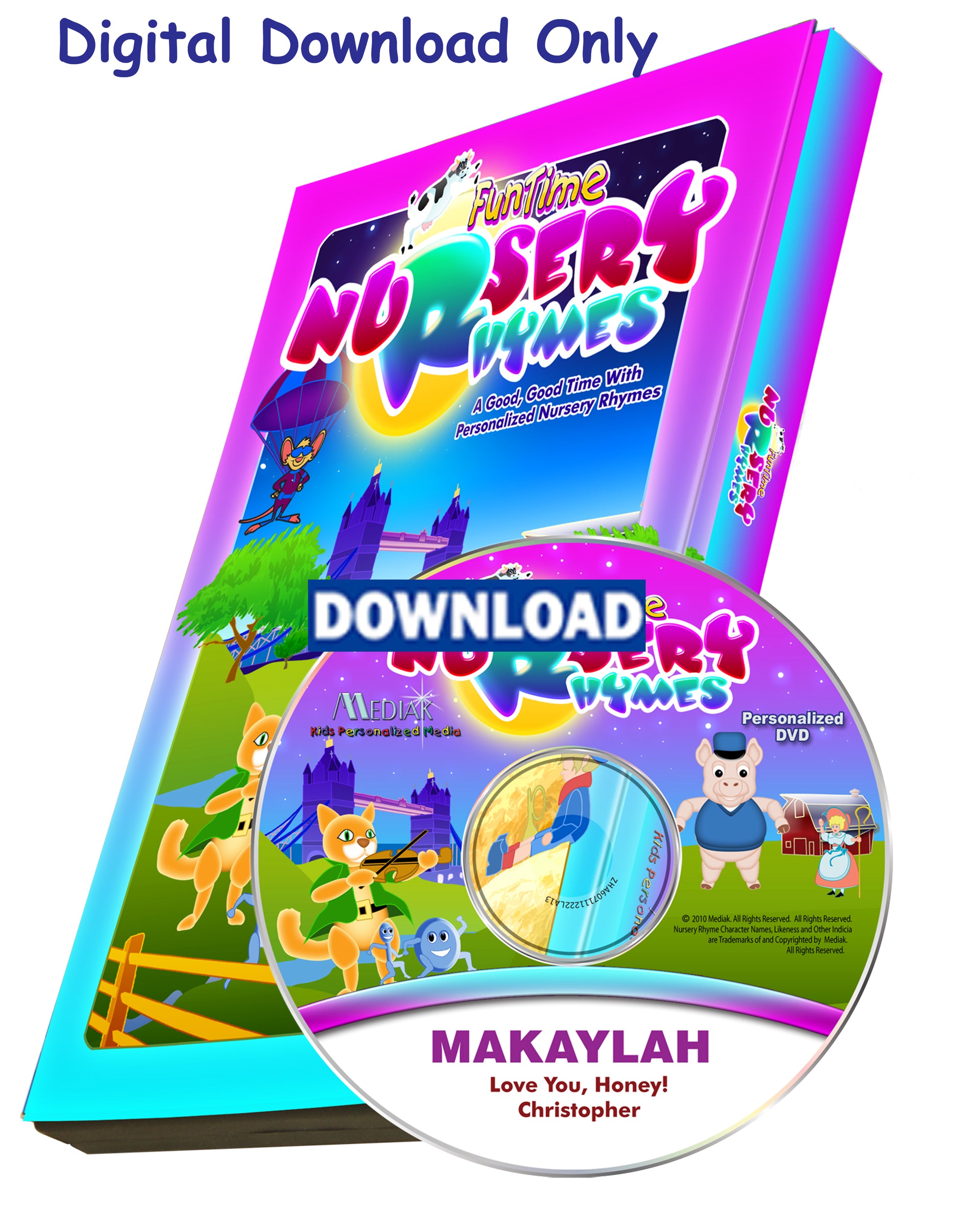 Nursery Rhymes Fun Time Personalized Music Video Digital Download.  Your child's name sung/said 37 times - Custom Made to Order - The Lollipop Guild