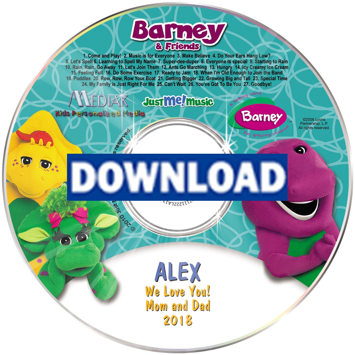 Barney and Friends personalized music digital download - The Lollipop Guild