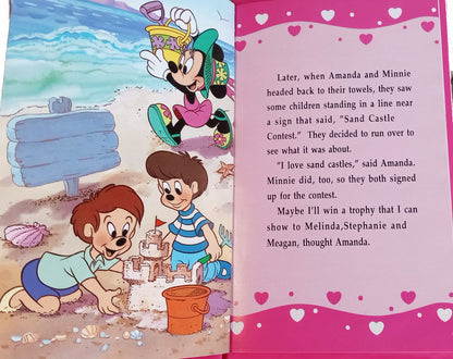 Minnie at the beach with child's name throughout book - The Lollipop Guild