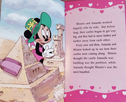 Minnie builds a sand castle in personalized book - The Lollipop Guild